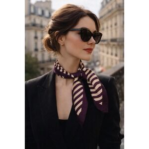 Vintage‎ Glentex Scarf Plum Cream Striped Square Italian Mod Retro Chic